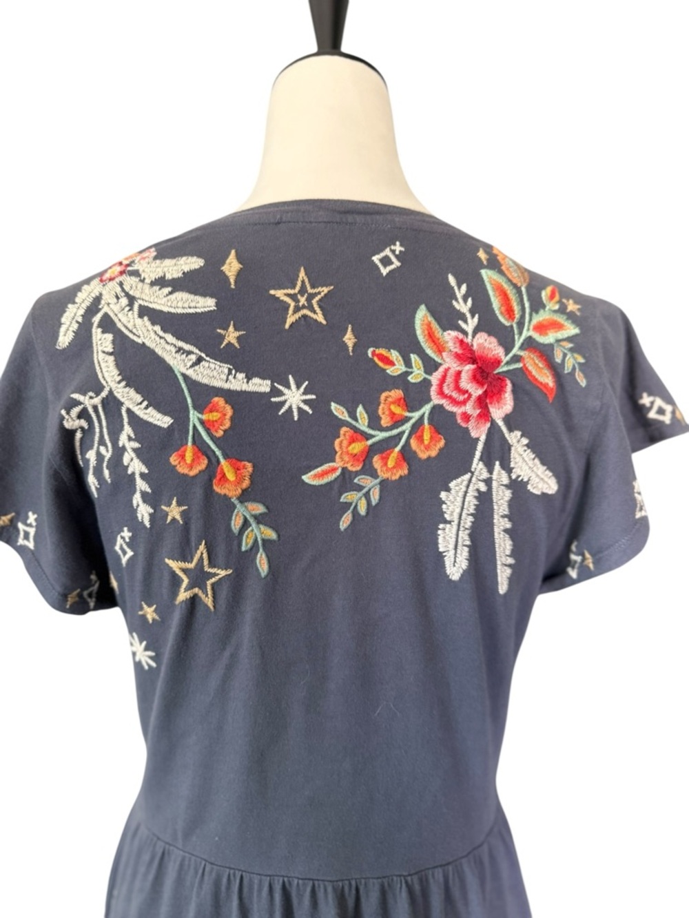 Johnny Was Manu Flutter Sleeve Knit Floral Embroidered Tunic Dress Size Small - Picture 6 of 13
